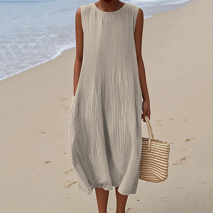 Women's Vintage Striped Art Print Sleeveless Wrap Dress artswardrobe