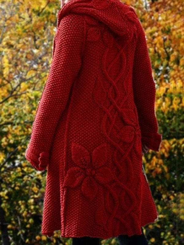 Women'S Floral Jacquard Hooded Sweater Cardigan elevenforest