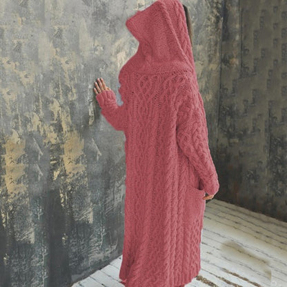 Women'S Solid Color Hooded Knitted Cardigan elevenforest