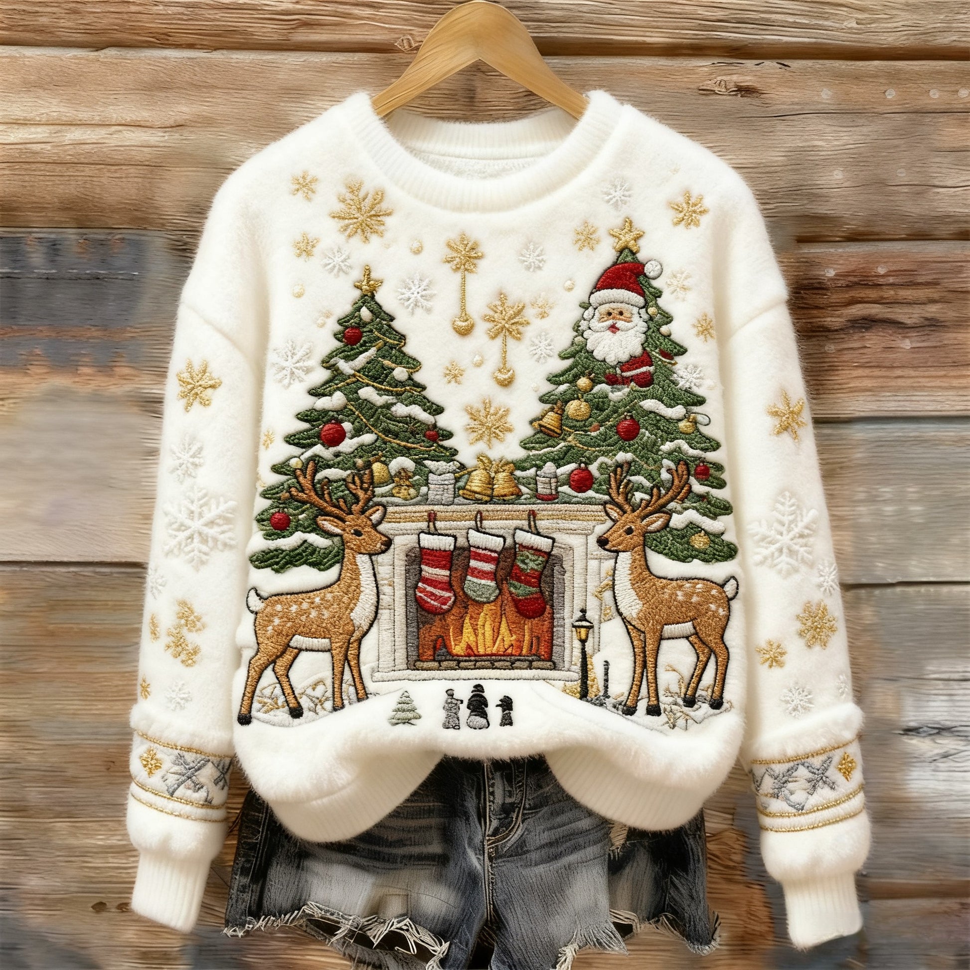 Women's Retro Christmas  Pattern Casual Crew Neck Sweatshirt