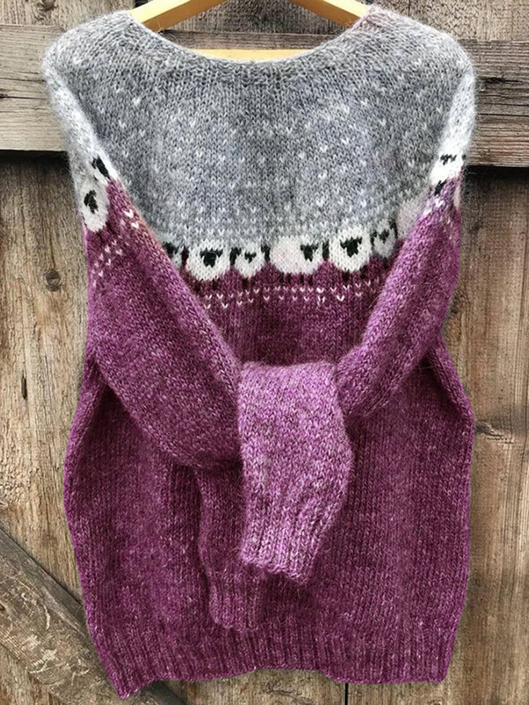 Baumwollpullover mit grasendem Schaf-Muster