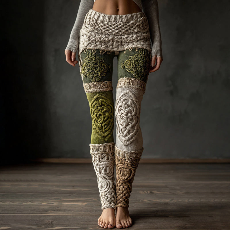 Vintage Viking Celtic Pattern Knit Art Cozy Leggings artswardrobe