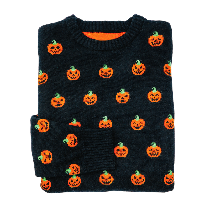 Halloween Pumpkin Print Knitted Pullover Sweater artswardrobe
