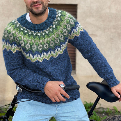 Men'S Vintage Knitted Jacquard Crew Neck Sweater elevenforest