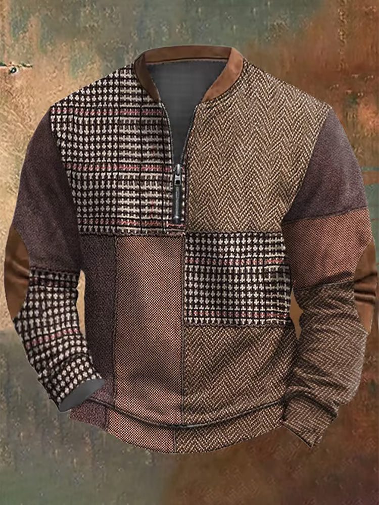 Men's Retro Print Casual Zipper Sweatshirt elevenforest
