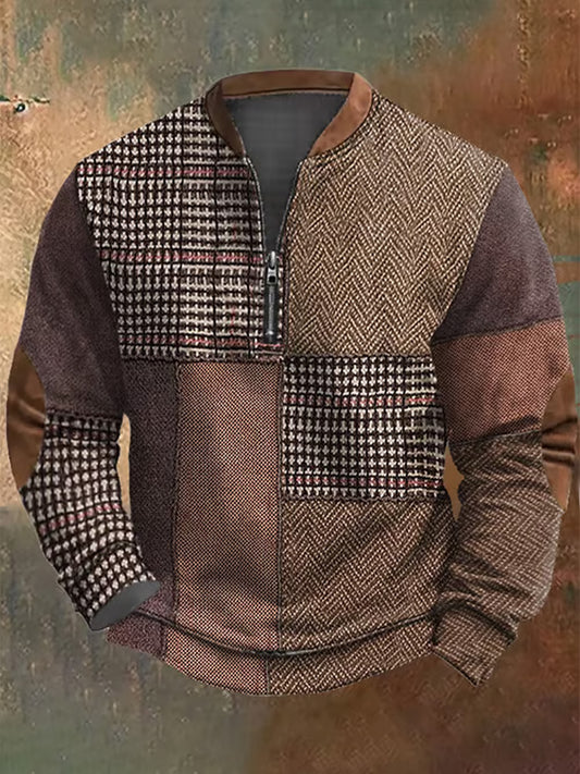Men's Retro Print Casual Zipper Sweatshirt elevenforest