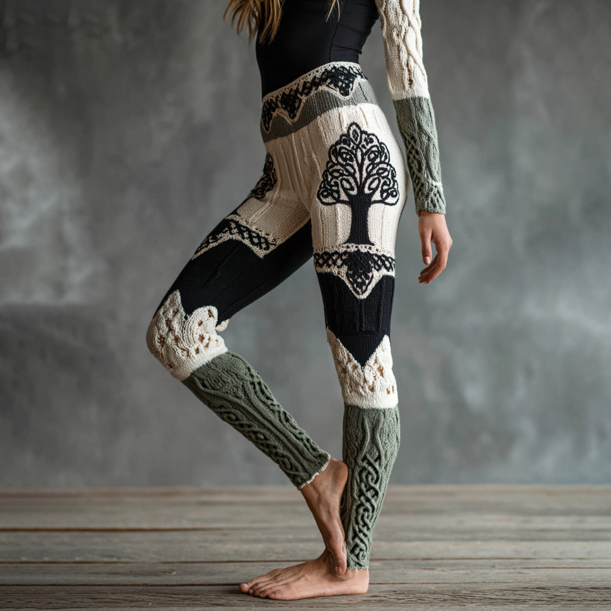 Vintage Viking Tree Of Life Celtic Knot Art Knit Jacquard Cozy Leggings artswardrobe