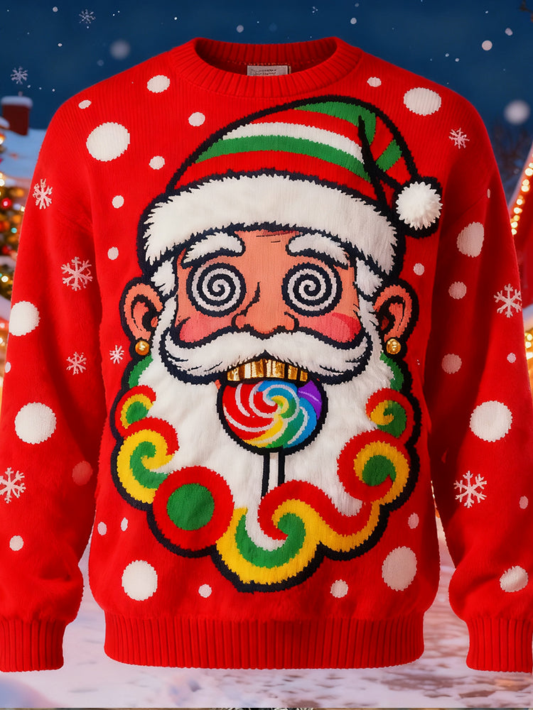 Comstylish Santa Claus Eating Lollipop Crew Neck Sweatshirt