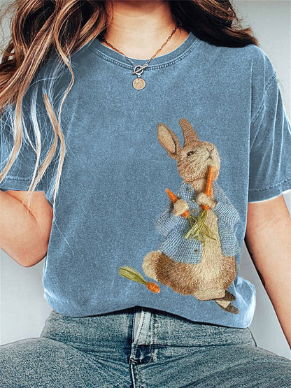 Cute Bunny Embroidery Pattern Casual T-Shirt artswardrobe
