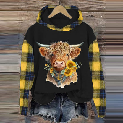 Women's Western Highland Cow Print Hooded Sweatshirt artswardrobe