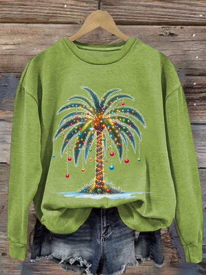 Comstylish Women's Christmas Palm Tree Print Casual Sweatshirt