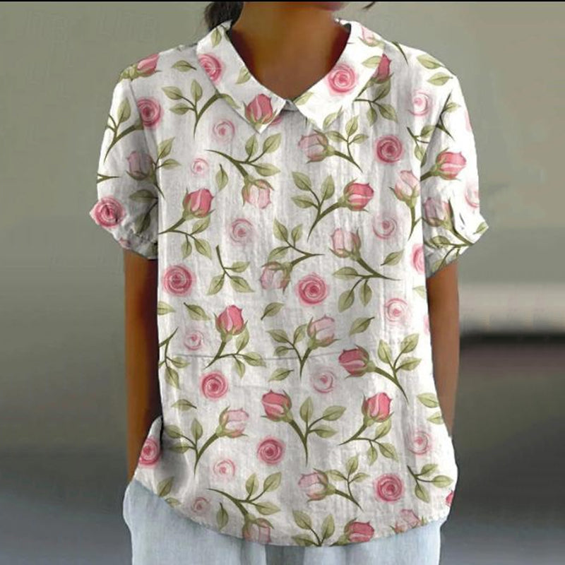 Comstylish Floral Print Lapel Casual Blouse