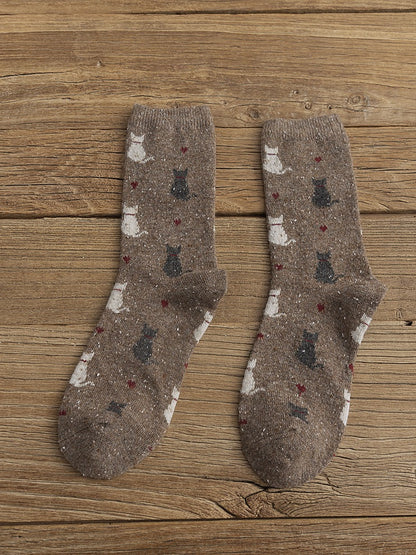 Lovely Cats & Heart Pattern Comfy Knit Socks elevenforest