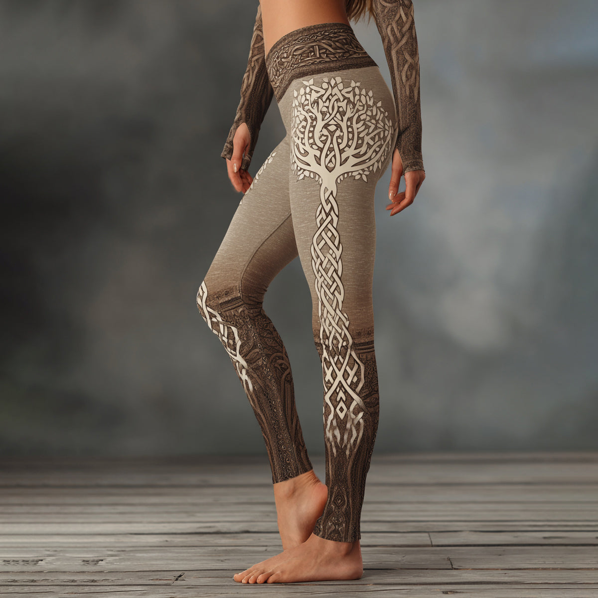 Vintage Viking Celtic Tree Of Life Pattern Art Knit Cozy Leggings artswardrobe