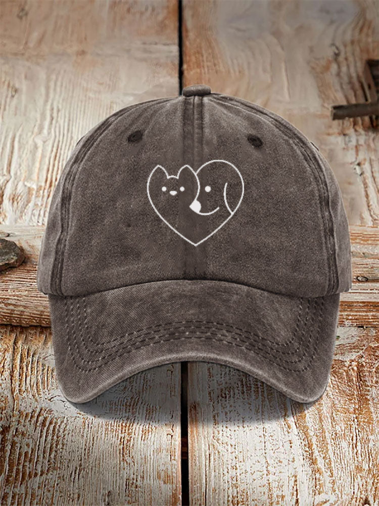 Unisex Casual Pet Dog And Cat Print Washed Hat elevenforest