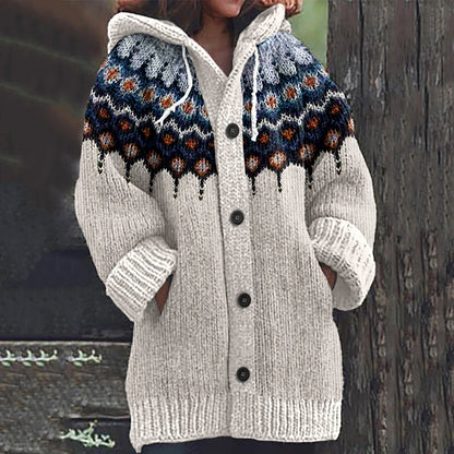 Retro Geometric Knitted Button Down Cozy Hoodie Sweater elevenforest