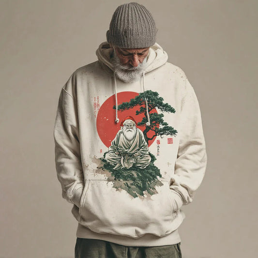 Comstylish Men's Japanese Style Santa Claus Art Print Casual Hoodie