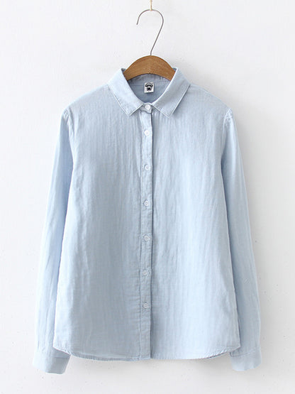 Women's Simple Solid Color Linen Blend Classic Shirt artswardrobe