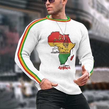African Juneteenth Lion Reggae Jacquard Iceland Crew Neck Sweater elevenforest