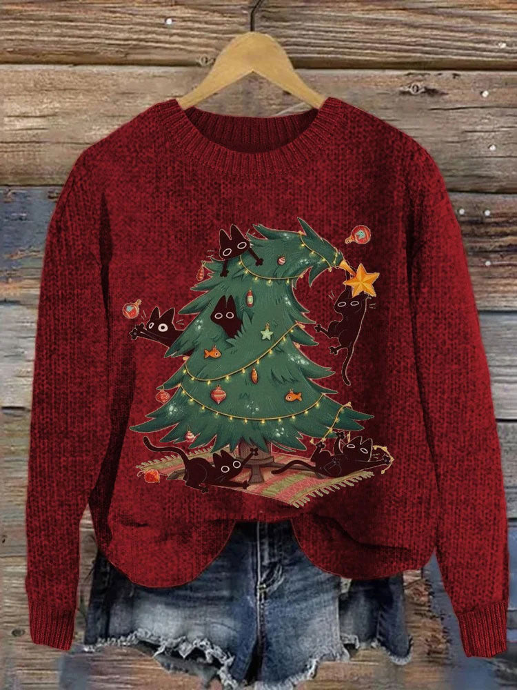 Women's Christmas Cute Pet Cat Printed Hoodie elevenforest