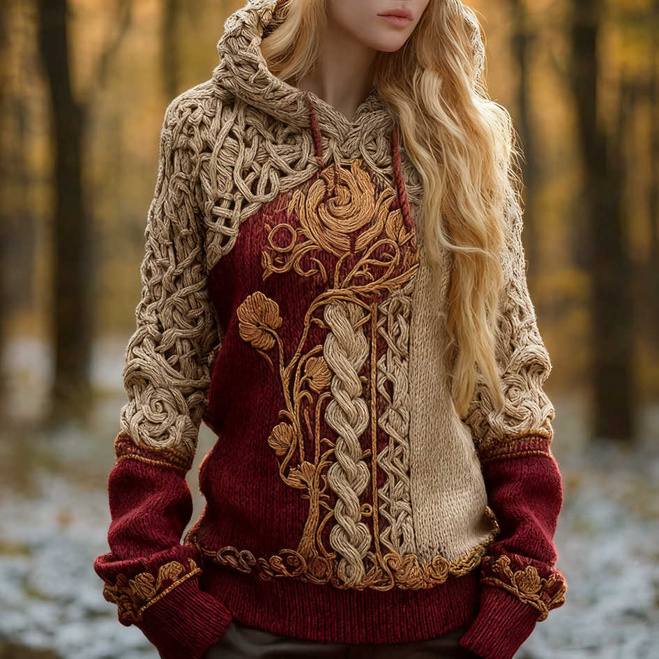 Comstylish Women's Viking-style Winter Warm Hooded Knitted Sweater