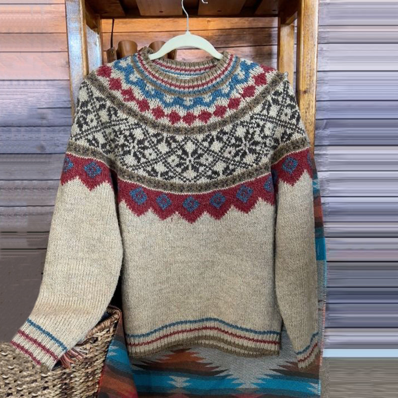 Vintage Icelandic Jacquard Knitted Pattern Cozy Sweater elevenforest