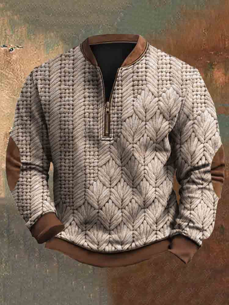 Vintage Faux Sweater Pattern Men's Zipper Sweatshirt elevenforest