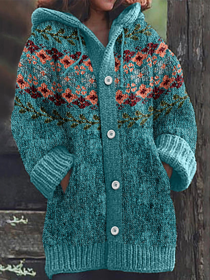 Vintage Button Floral Icelandic Pattern Cardigan Sweater elevenforest