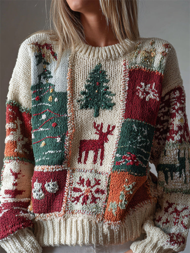 Baumwollpullover mit Vintage-inspiriertem Weihnachtsdesign