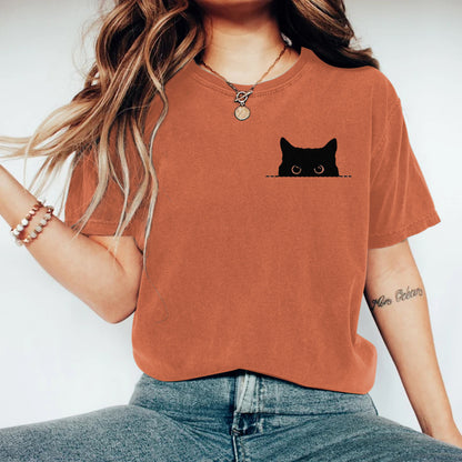 Comstylish Women's Black Cats Art Washed T Shirt