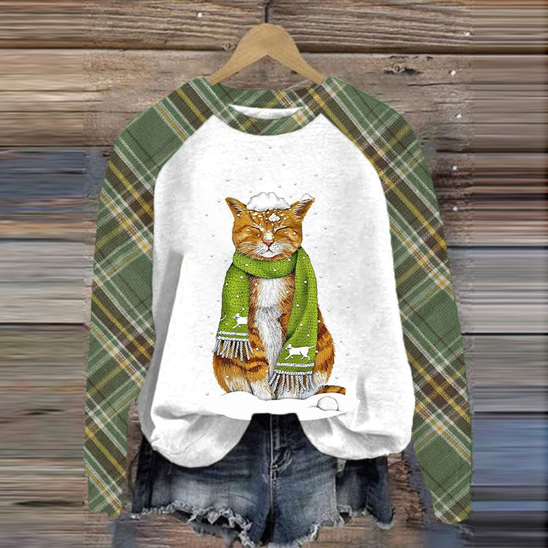 Women's Cat Winter Print Casual Sweatshirt elevenforest