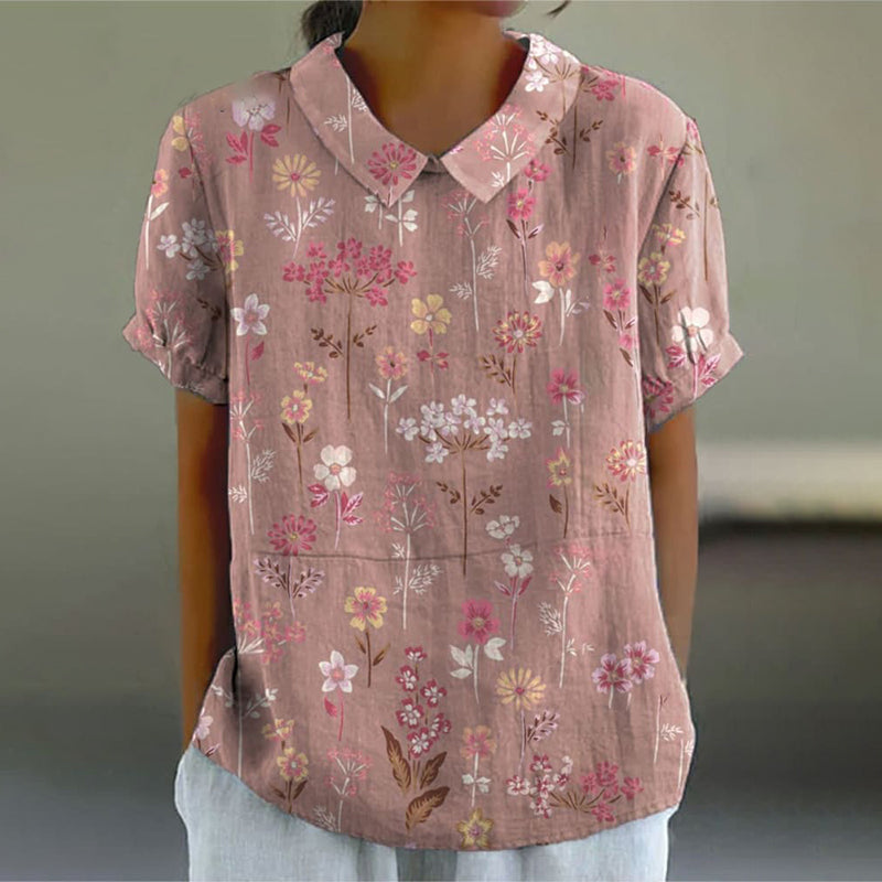 Comstylish Women's Floral Print Casual Cotton And Linen Shirt