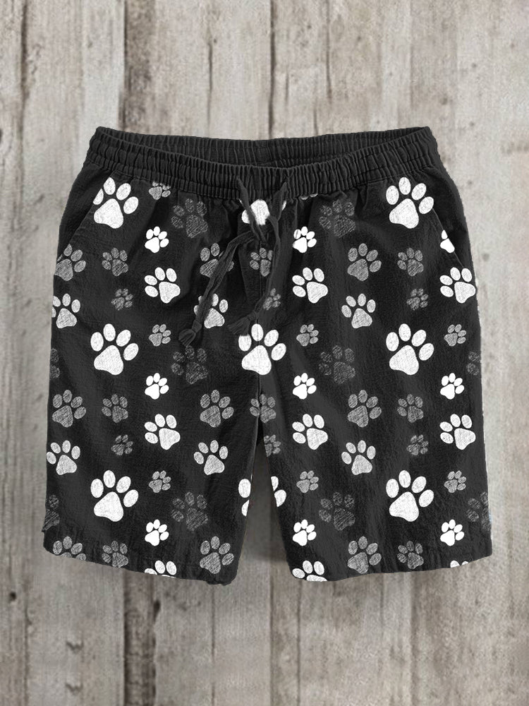 Paw Print Linen Blend Casual Shorts elevenforest