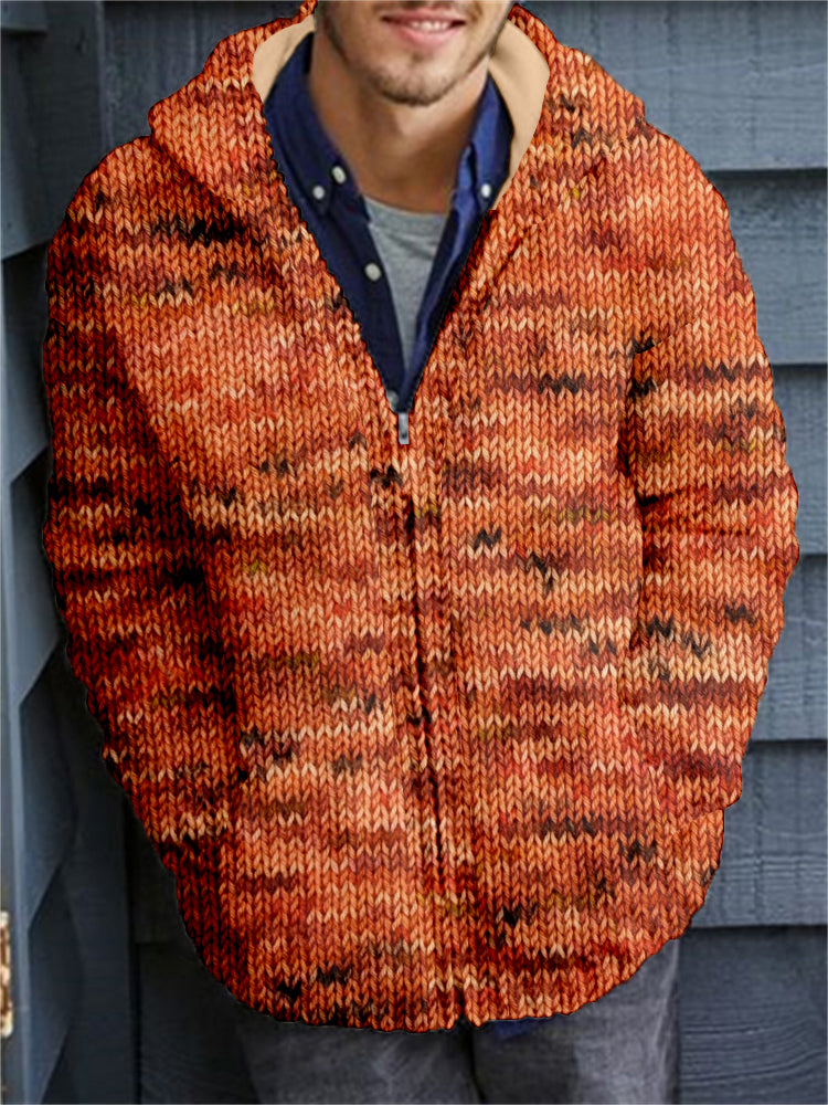Men's Retro Speckled Cozy Full Zip Hooded Cardigan artswardrobe