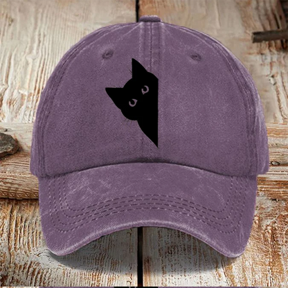 Japanese Art Black Cat Print Washed Sun Hat elevenforest