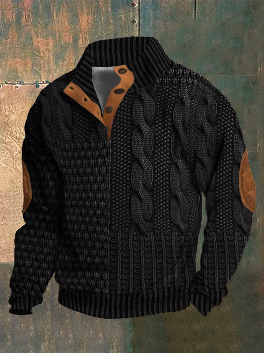 Men's Casual Retro Print Stand Collar Button Sweatshirt elevenforest