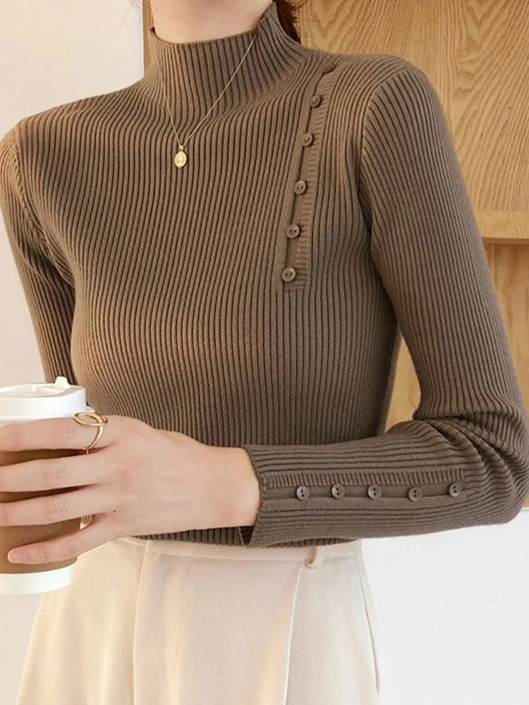 MW | MW – Eleganter Pullover mit Zierknöpfen und Stehkragen