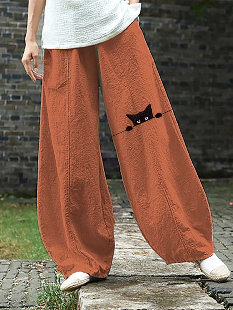 Comstylish Women's Casual Funny Black Cat Print Pants