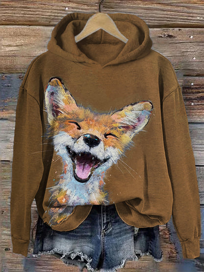 Lovely Smiling Fox Art Cozy Hoodie artswardrobe