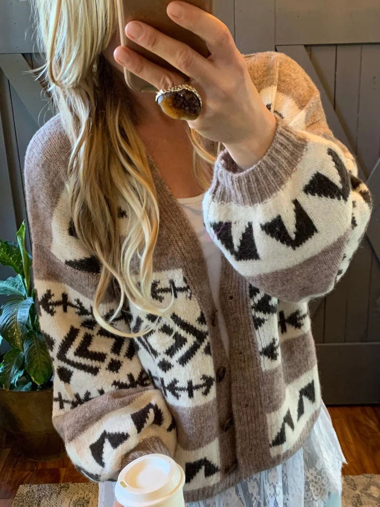 Vintage Western Geometric Pattern Soft Knit Cardigan artswardrobe