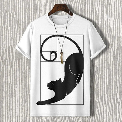 Men's Fibonacci Cat The Golden Ratio Print Casual T-shirt elevenforest