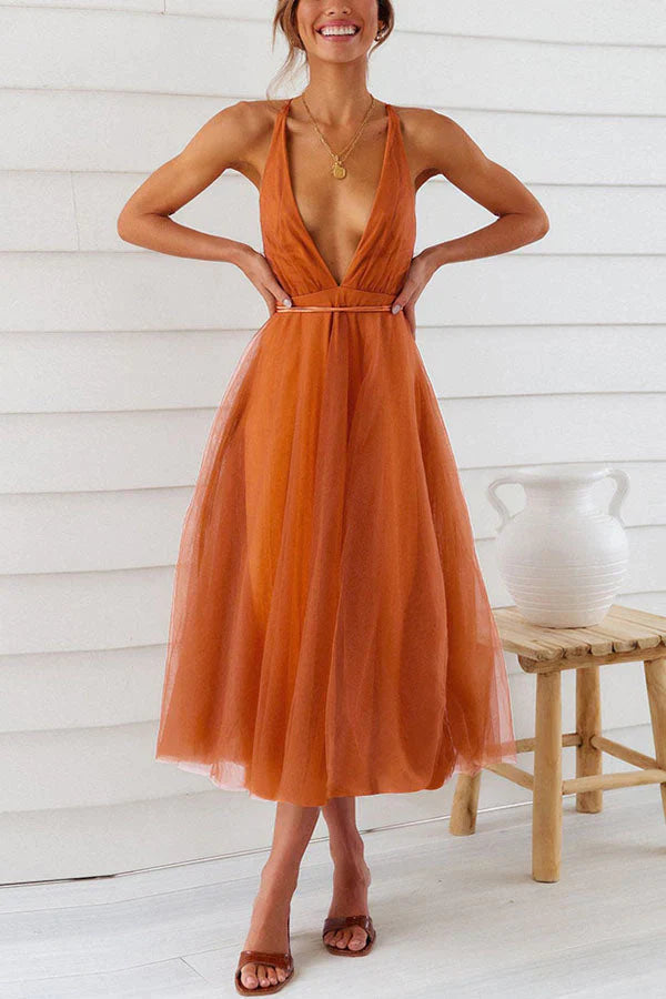 MW | Romantisches Midikleid aus Tüll mit V-Ausschnitt
