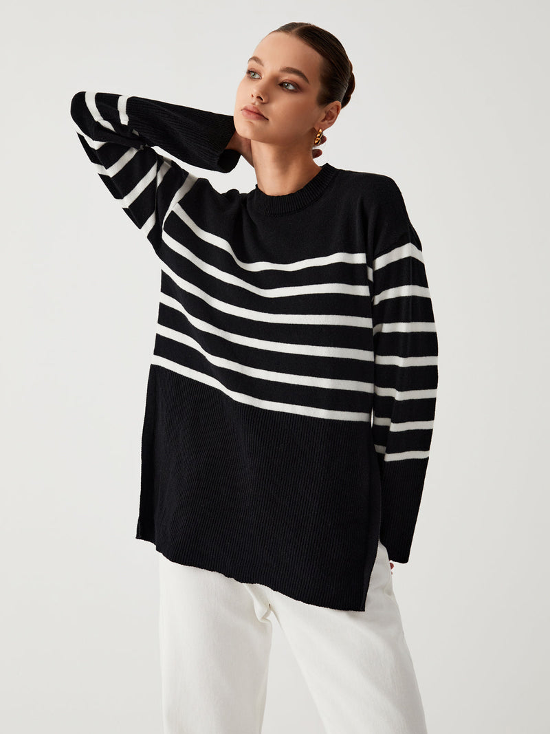 MW | Übergroßer Pullover mit Streifen