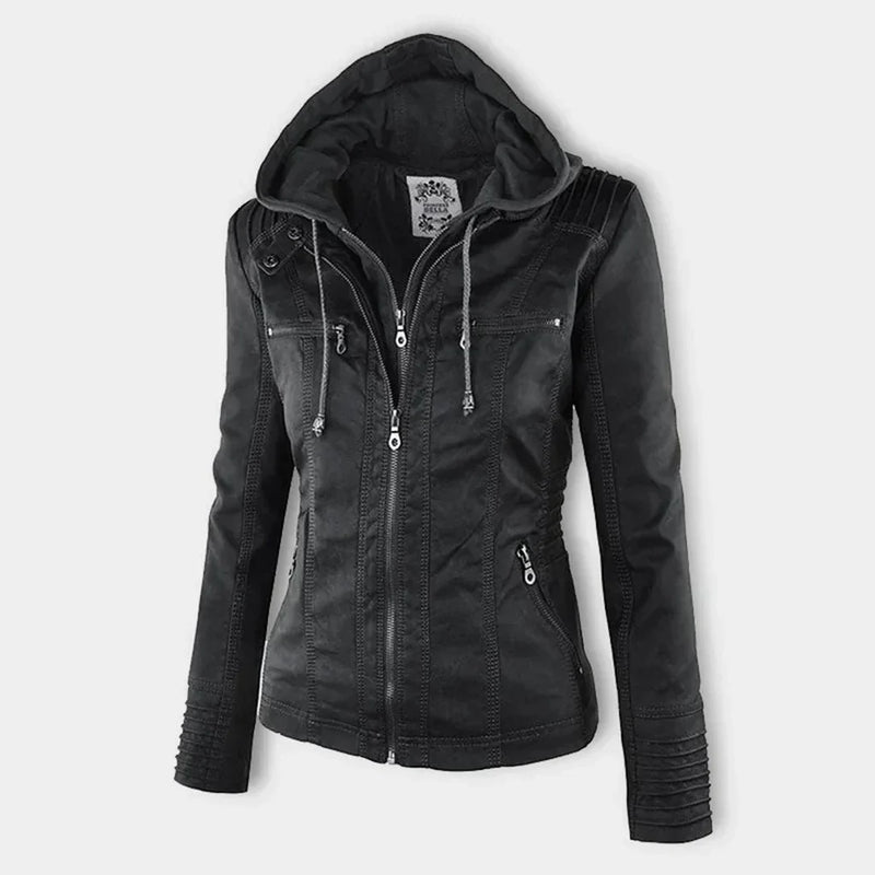 MW | Damen Lederjacke mit Kapuze