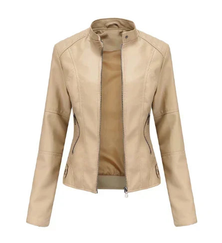 Damen-Lederjacke mit Mao-Kragen