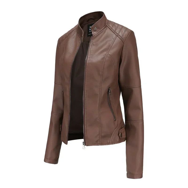 Damen-Lederjacke mit Mao-Kragen
