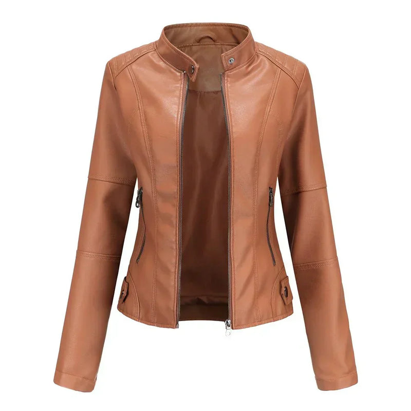 Damen-Lederjacke mit Mao-Kragen