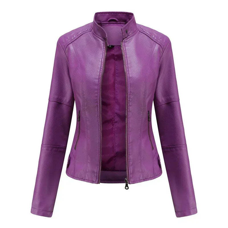 Damen-Lederjacke mit Mao-Kragen