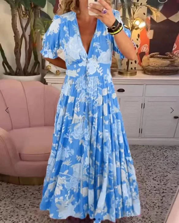 MW | Bequemes langes Kleid mit V-Ausschnitt und Pochette