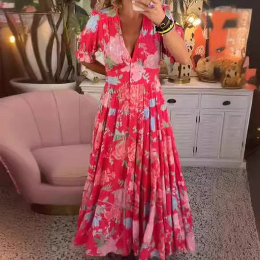 MW | Bequemes langes Kleid mit V-Ausschnitt und Pochette